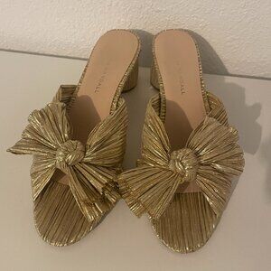 Loeffler Randall Gold Emilia Pleated Bow Sandals Size 8